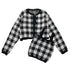 Fashion Versatile Contrast Checkered Knitted Two Piece Cardigan